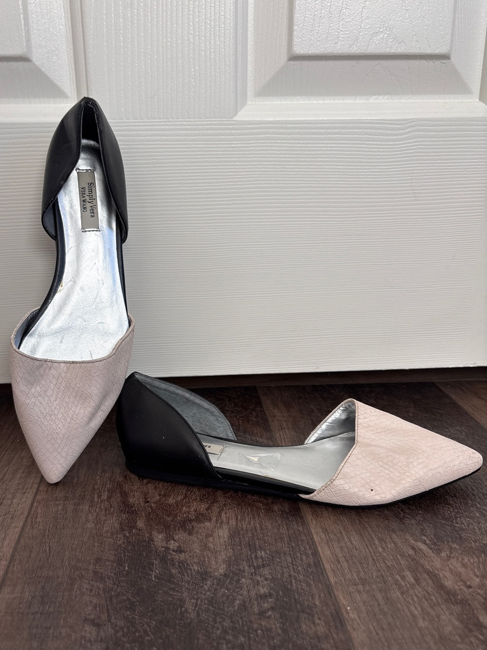 Simply Vera Vera Wang Snakeprint Pointed D'Orsay Flats - Black & Light Pink